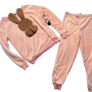 Weekending Pink Pajama Set with Big Bunny Long Sleeve Top & Joggers Size Medium﻿